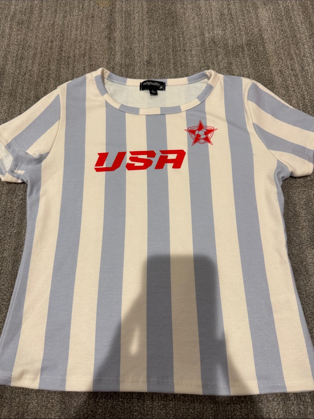 Originality Girls USA Soccer Striped Tee Size L NWOT